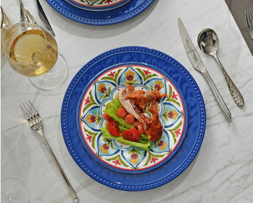 멜라민 식기 세트, 4인용 접시 12개 세트, 접시 및 그릇 세트 야외 식기류, 식기세척기 사용 가능 BPA 무함유(Re