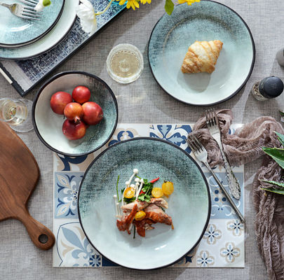 녹색 12 조각 메라민 식기 세트 실내용