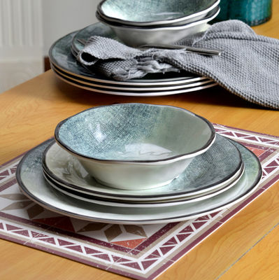 녹색 12 조각 메라민 식기 세트 실내용