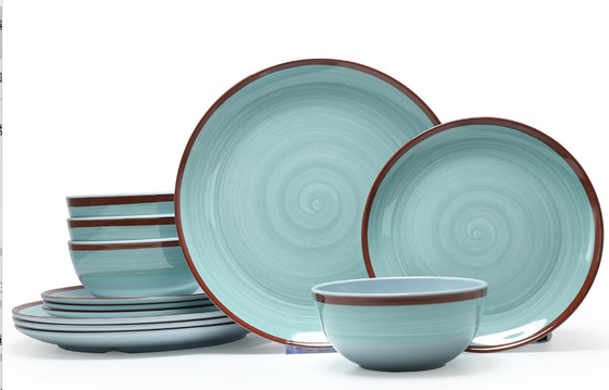 녹색 12 PC 메라민 식기 세트 접시와 그릇 Morden